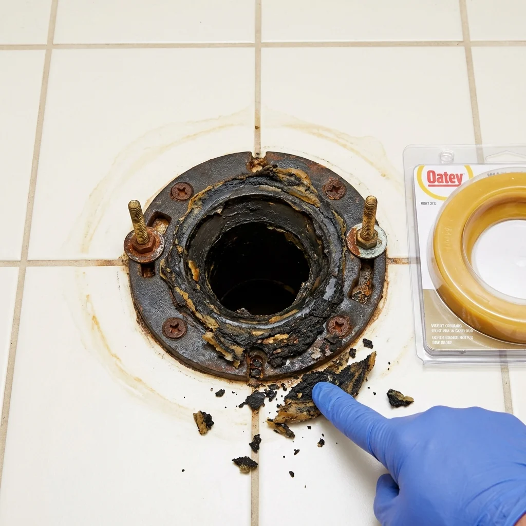 Failed wax ring showing water seepage at the base of a toilet in a Houston, TX home
